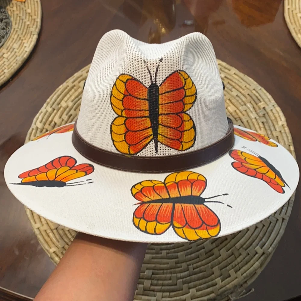 Hand Painted Butterfly Hat New